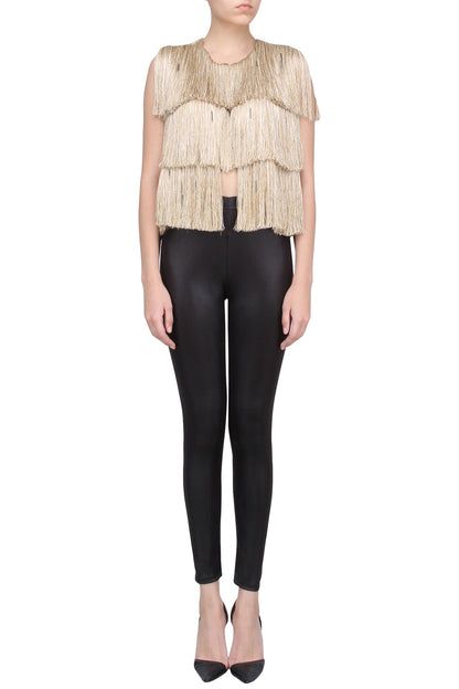 Gold Sleeveless Fringe Jacket