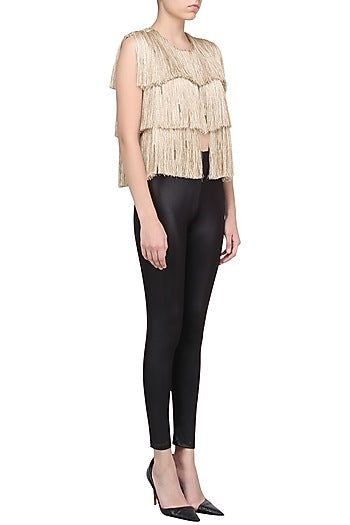 Gold Sleeveless Fringe Jacket