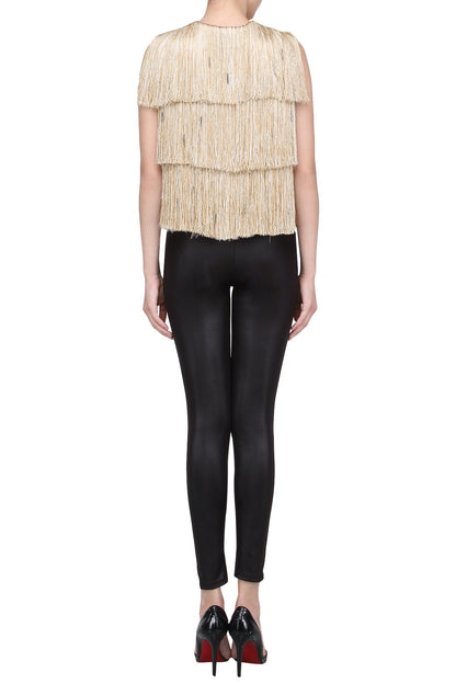 Gold Sleeveless Fringe Jacket