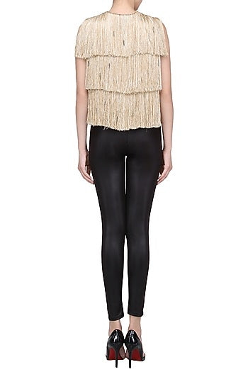 Gold Sleeveless Fringe Jacket