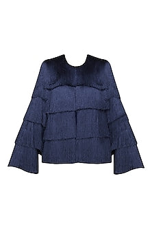 Navy Blue Layered Fringe Jacket