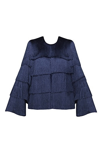 Navy Blue Layered Fringe Jacket