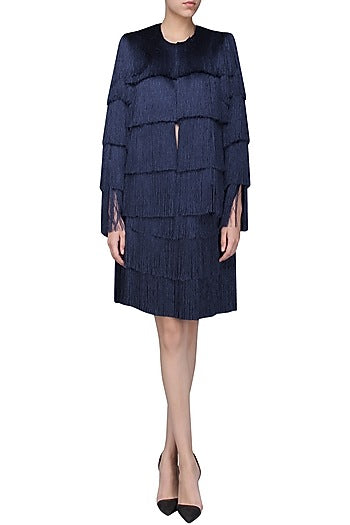 Navy Blue Layered Fringe Jacket