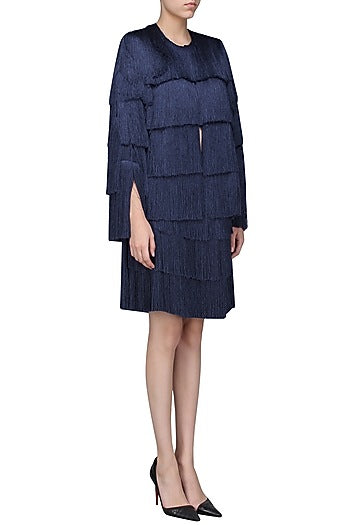 Navy Blue Layered Fringe Jacket