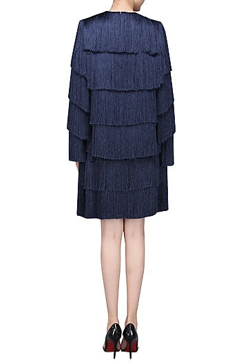 Navy Blue Layered Fringe Jacket