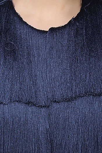 Navy Blue Layered Fringe Jacket