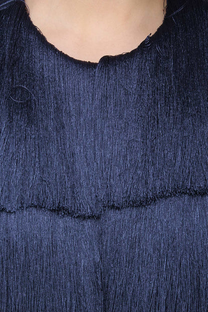 Navy Blue Layered Fringe Jacket