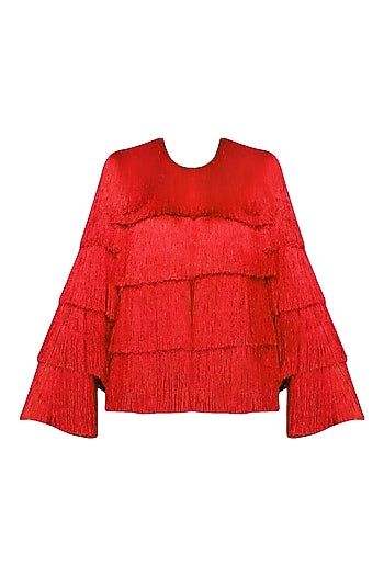 Red Layered Fringe Jacket