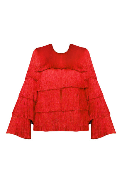 Red Layered Fringe Jacket