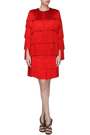 Red Layered Fringe Jacket