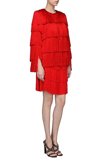 Red Layered Fringe Jacket