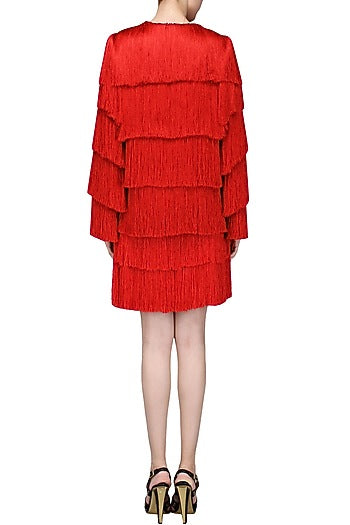 Red Layered Fringe Jacket