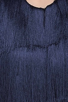Navy Blue Layered Fringe Sleeveless Jacket