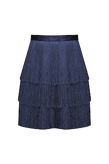 Navy Blue Layered Fringe Skirt