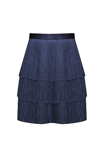 Navy Blue Layered Fringe Skirt