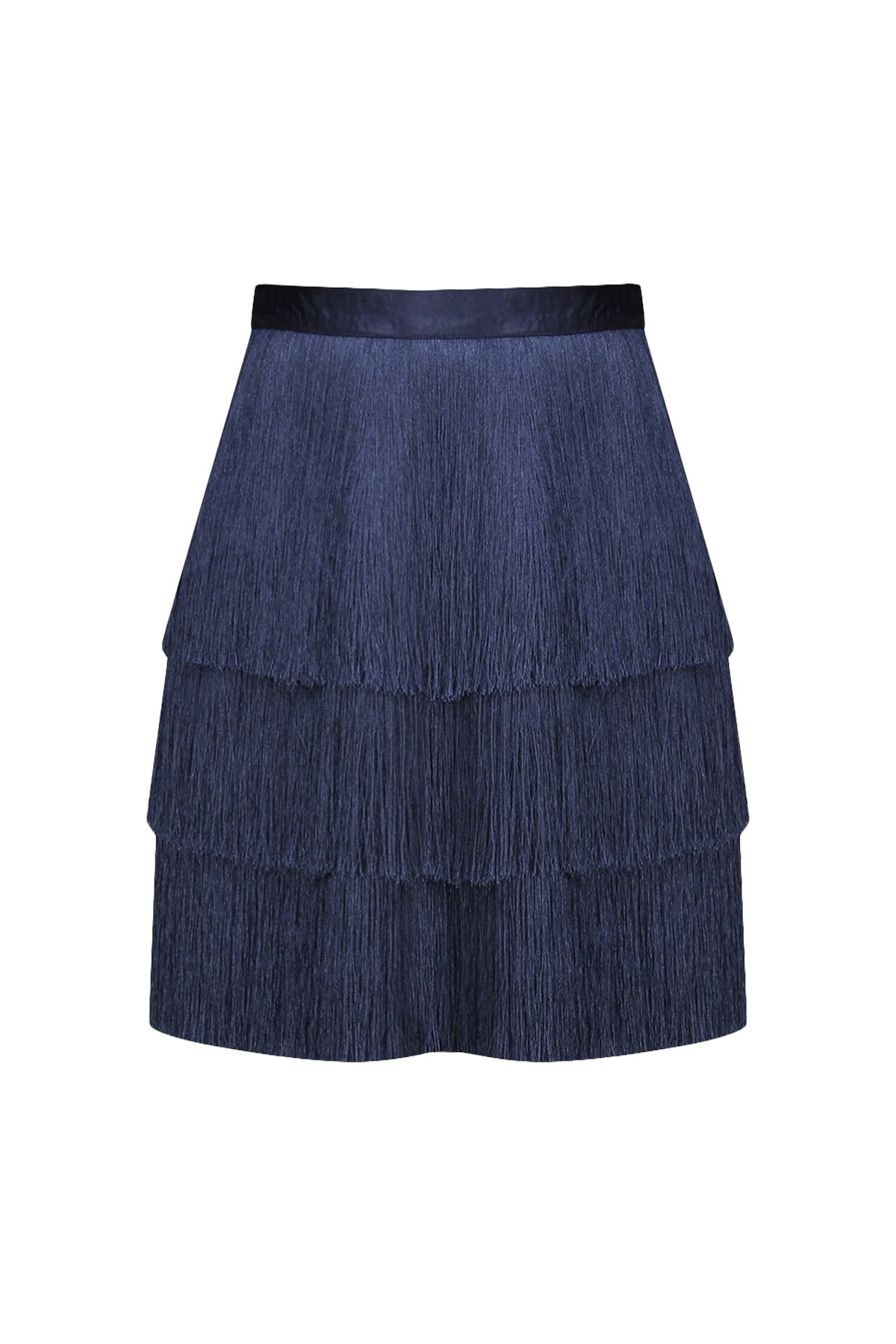 Navy Blue Layered Fringe Skirt