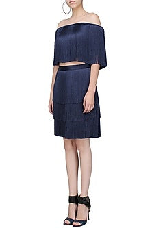 Navy Blue Layered Fringe Skirt