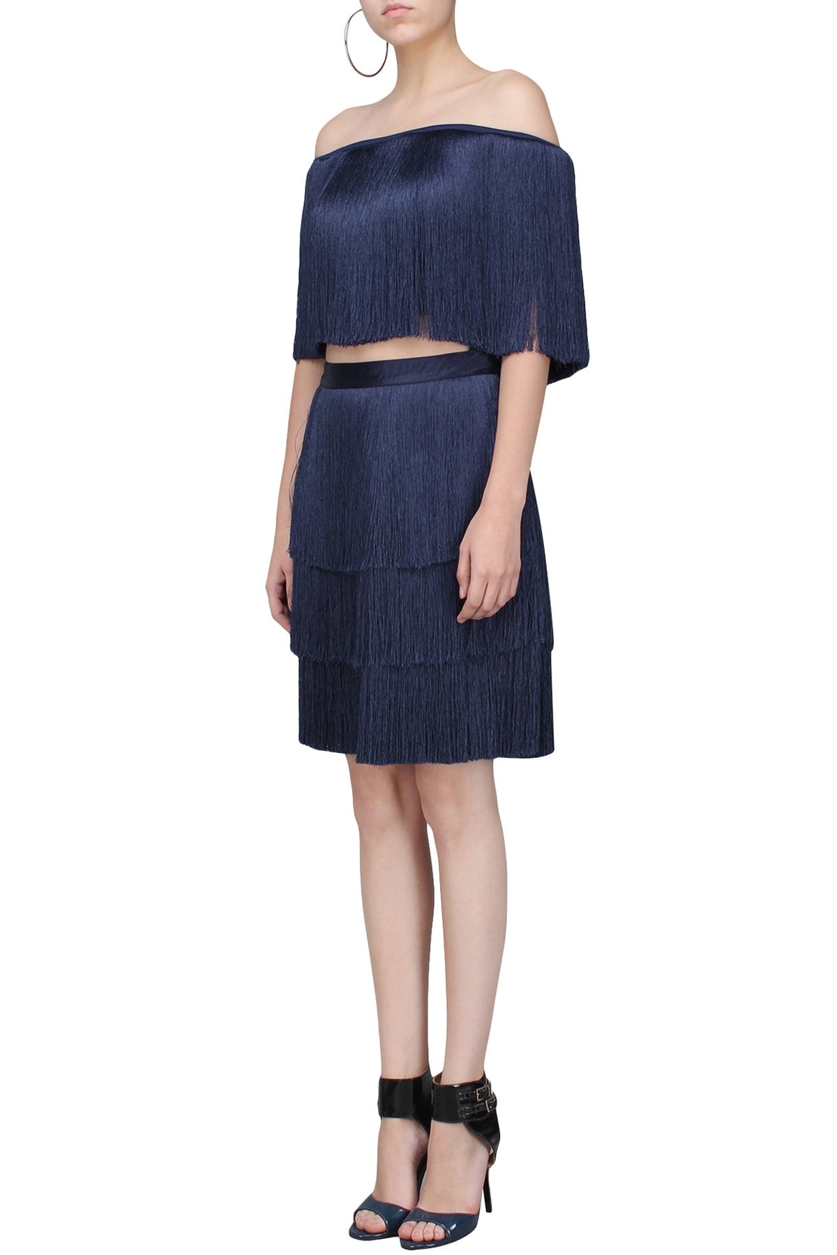 Navy Blue Layered Fringe Skirt