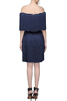Navy Blue Layered Fringe Skirt