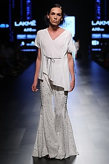 Splatter Print Drawstring Sharara Pants A