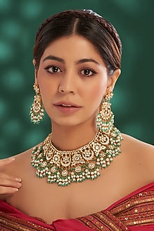 Gold Plated Kundan Polki & Semi-Precious Stone Necklace Set