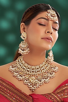 Gold Plated Kundan Polki & Semi-Precious Stone Necklace Set