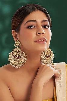 Gold Plated Kundan Polki & Semi-Precious Stone Dangler Earrings
