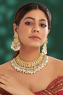 Gold Plated Kundan Polki & Semi-Precious Stone Necklace Set
