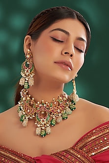 Gold Plated Kundan Polki & Semi-Precious Stone Necklace Set