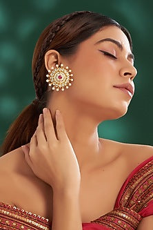 Gold Plated Kundan Polki & Semi-Precious Stone Stud Earrings