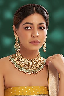 Gold Plated Kundan Polki & Semi-Precious Stone Necklace Set