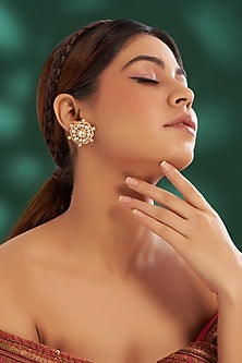 Gold Plated Kundan Polki & Semi-Precious Stone Stud Earrings