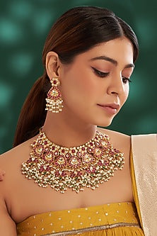 Gold Plated Kundan Polki & Semi-Precious Stone Necklace Set