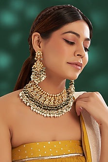 Gold Plated Kundan Polki & Semi-Precious Stone Necklace Set