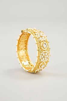 Gold Plated Jadau kundan Polki & Natural Gemstone Bangles (Set of 2)