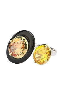 Gold Plated Black Onyx, Tangerine and Yellow Cubic Zirconia Stones Finger Ring