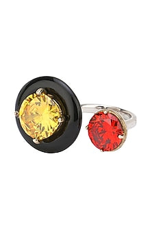 Gold Plated Black Onyx, Red and Yellow Cubic Zirconia Stones Finger Ring