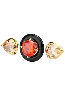 Gold Plated Black Onyx, Red and Peach Cubic Zirconia Stones Multi-Finger Ring