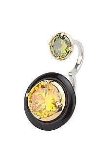Gold Plated Black Onyx, Gold and Green Cubic Zirconia Stones Finger Ring