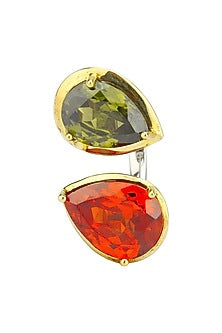 Gold Plated Pear Shaped Red and Green Cubic Zirconia Stones Finger Ring