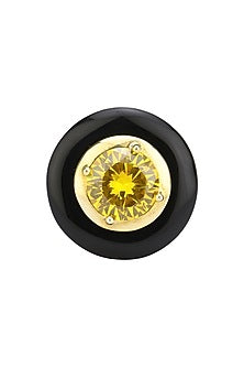 Gold Plated Black Onyx and Yellow Cubic Zirconia Stone Finger Ring