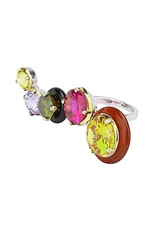 Gold Plated Black and Red Onyx with Multi Coloured Cubic Zirconia Stones Multi-Finger Ring