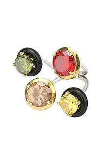 Gold Plated Black Onyx and Multi Coloured Cubic Zirconia Stones Finger Ring