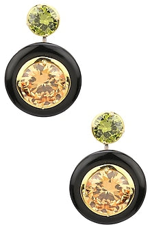 Gold Plated Black Onyx, Peach and Green Cubic Zirconia Stones Drop Earrings