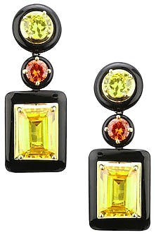 Gold Plated Black Onyx, Green, Gold and Red Cubic Zirconia Stones Earrings