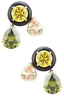 Gold Plated Black Onyx, Peach, Green and Gold Cubic Zirconia Stones Earrings