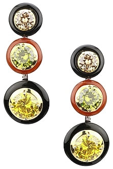 Gold Plated Black and Red Onyx with Multi Coloured Cubic Zirconia Stones Drop Earrings