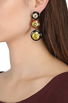 Gold Plated Black and Red Onyx with Multi Coloured Cubic Zirconia Stones Drop Earrings