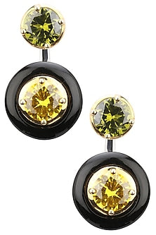 Gold Plated Black Onyx, Gold and Green Cubic Zirconia Stones Drop Earrings