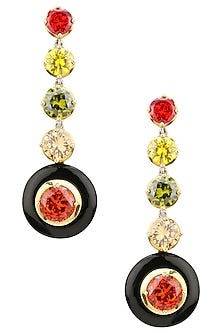 Gold Plated Black Onyx and Multi-Coloured Cubic Zirconia Stones Five Drop Earrings